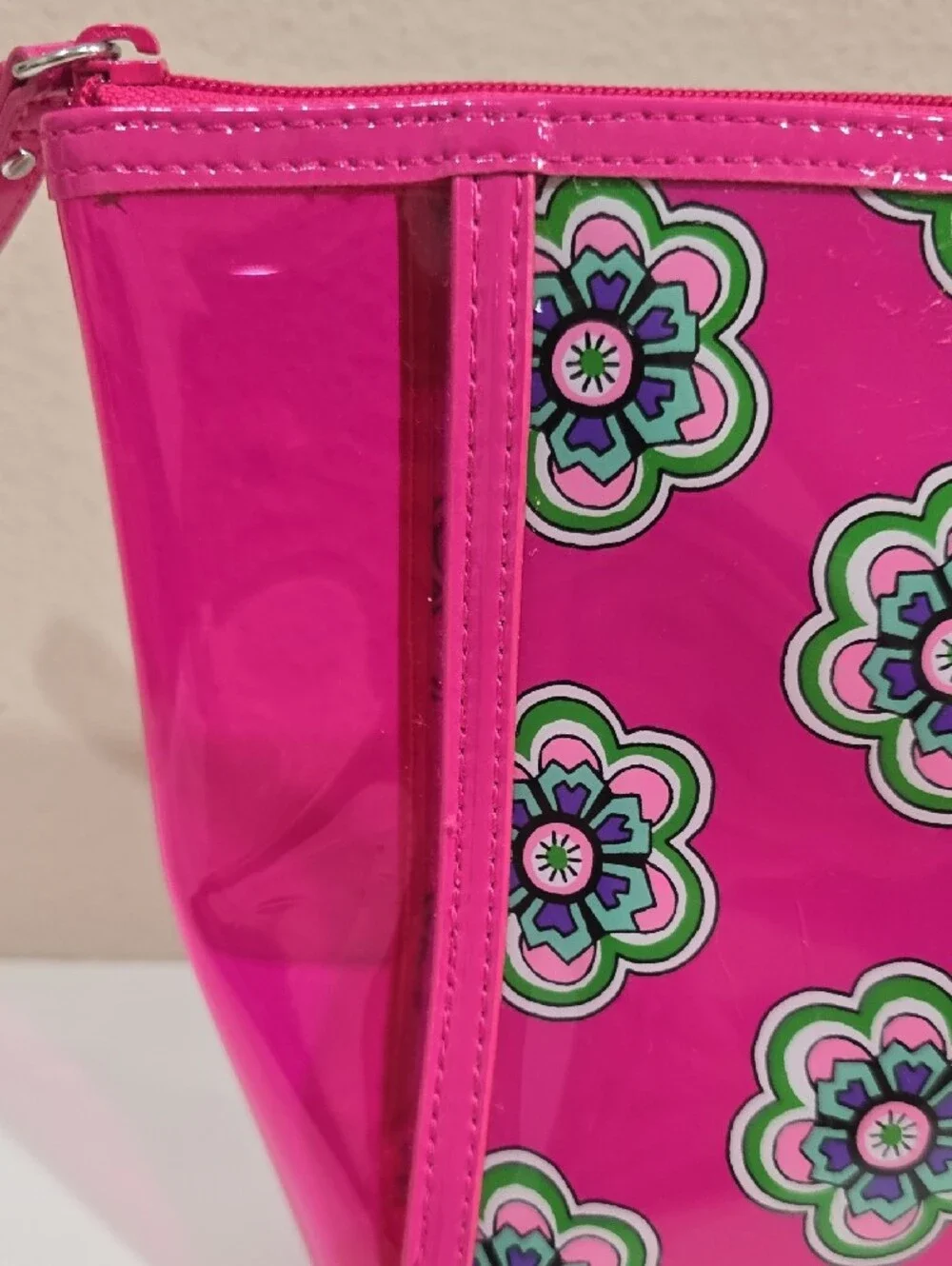 Vera Bradley Bright Pink Floral Vinyl Cosmetic Pouch